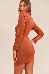 Front Ruched Button-Down Skinny Mini Shirt Dress Mable